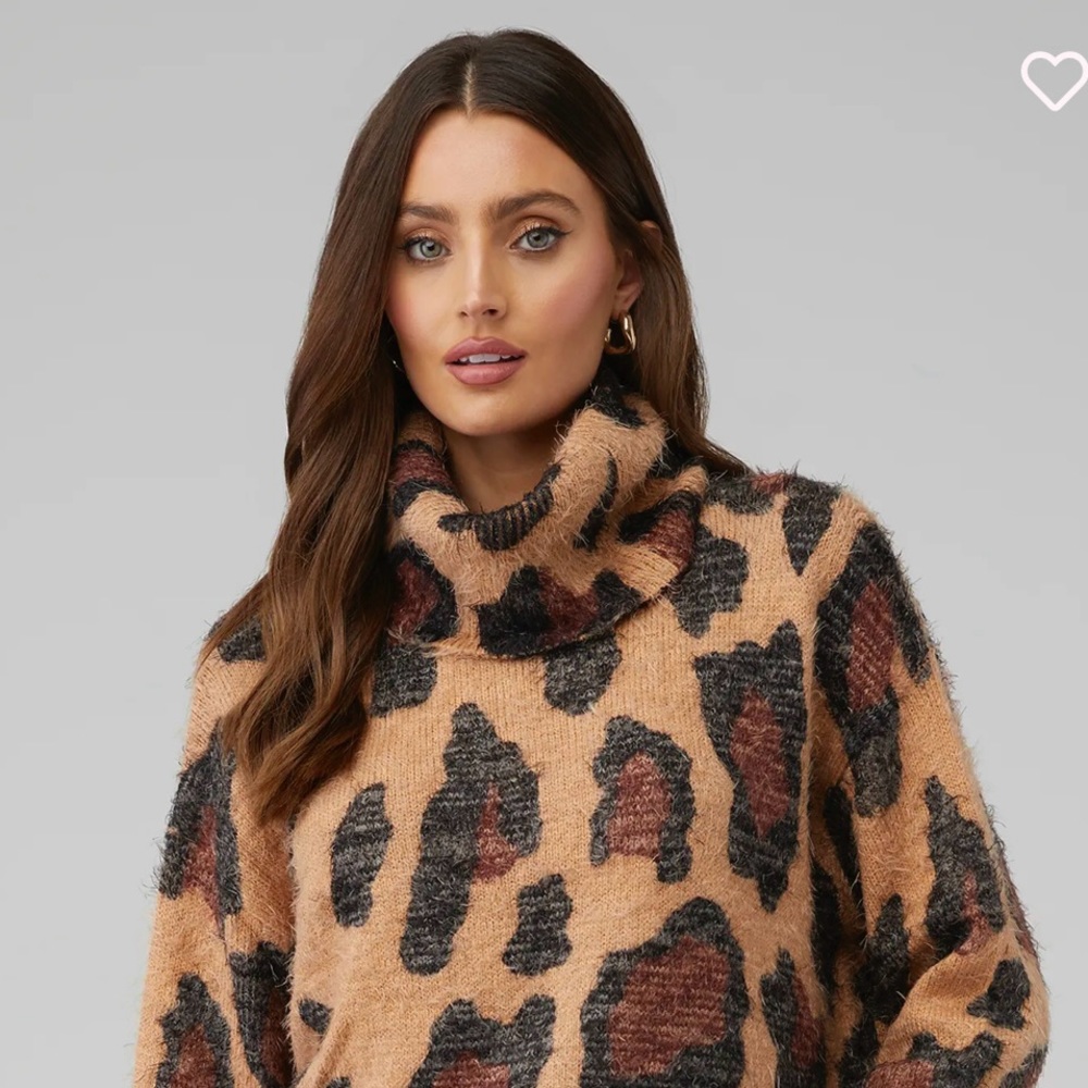 Show me your Mumu leopard fatima turtleneck tunic sweater XS